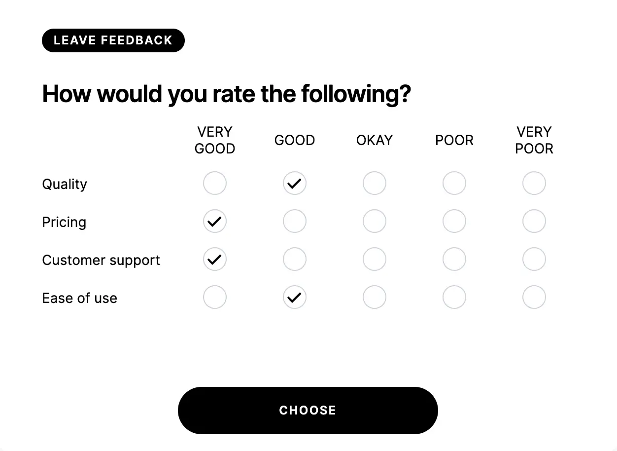 Beispiel für eine mehrfache Frage mit Likert-Skala