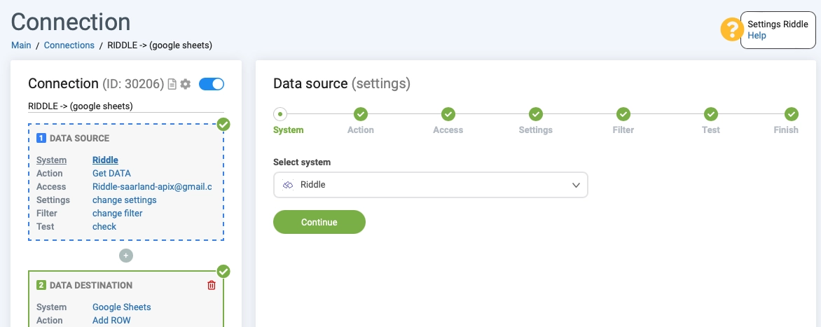 Select Riddle as a data source in APIx-Drive