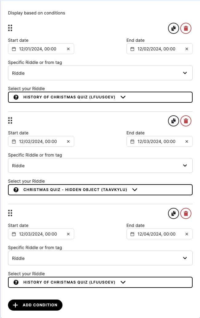 Showing a different Riddle every day using the embed placeholder with time based delivery