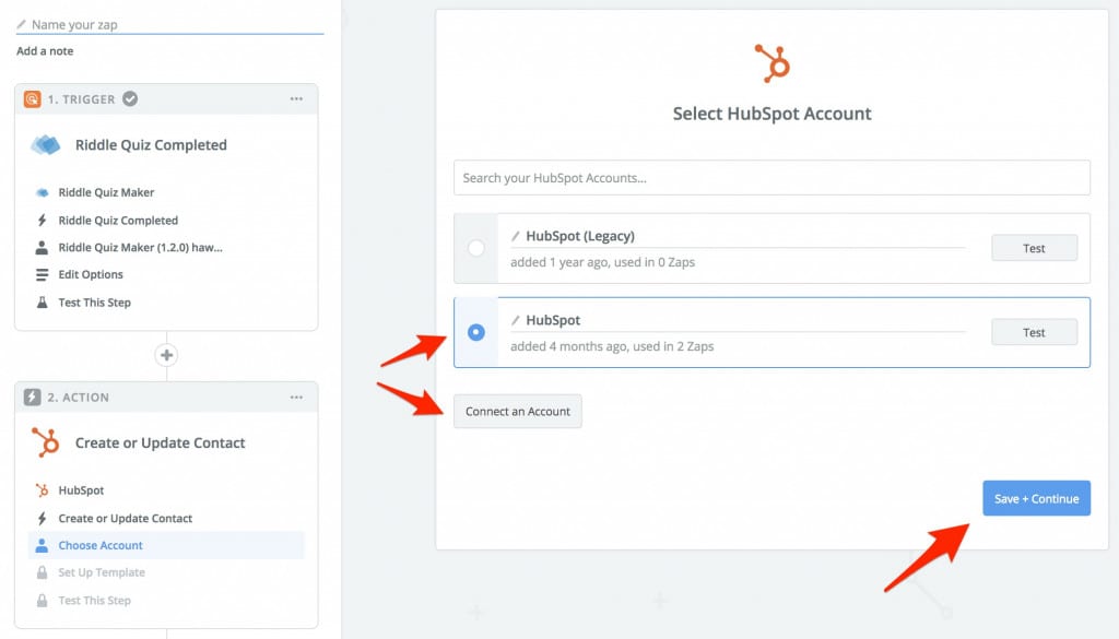connnect zapier hubspot quiz lead generation
