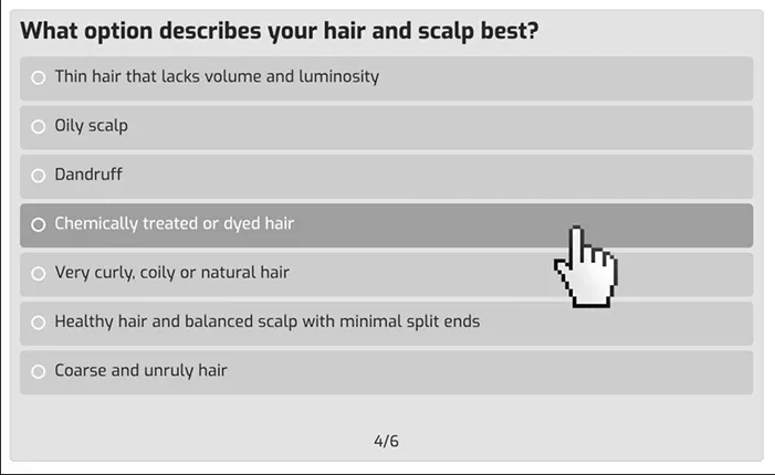 Sample question from hair fuel quiz